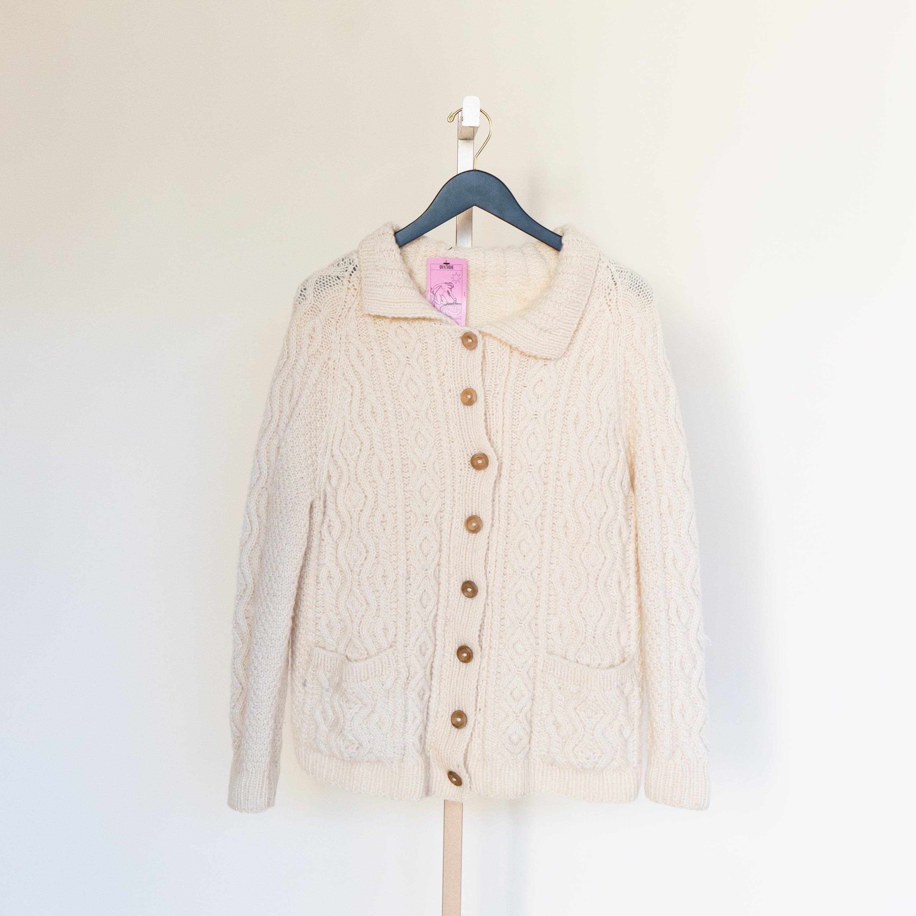 Thick Wool Hand Knit Cardigan with Wood Buttons – Shop Divine Vintage